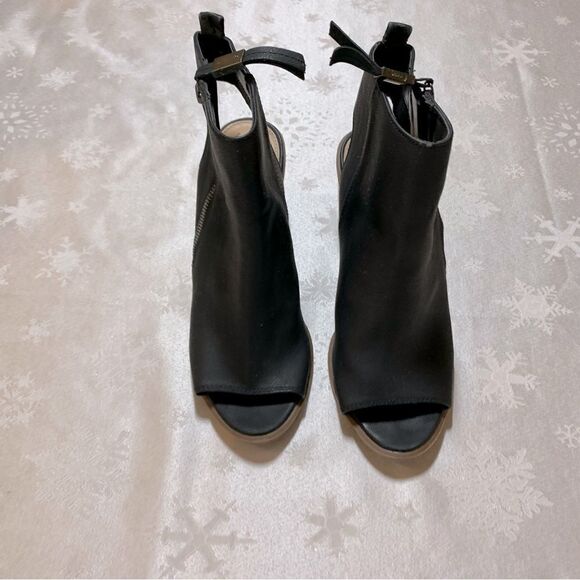 Circus by Sam Edelman Boots Black Pebbled Leather Peep Toe Block Wood Heel Sz 8 - Picture 4 of 10